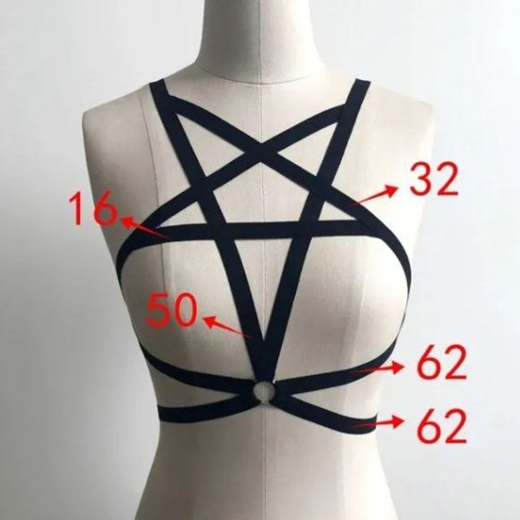 Strappy Elastic Pentagram Chest Harness Size Large - Picture 7 of 7